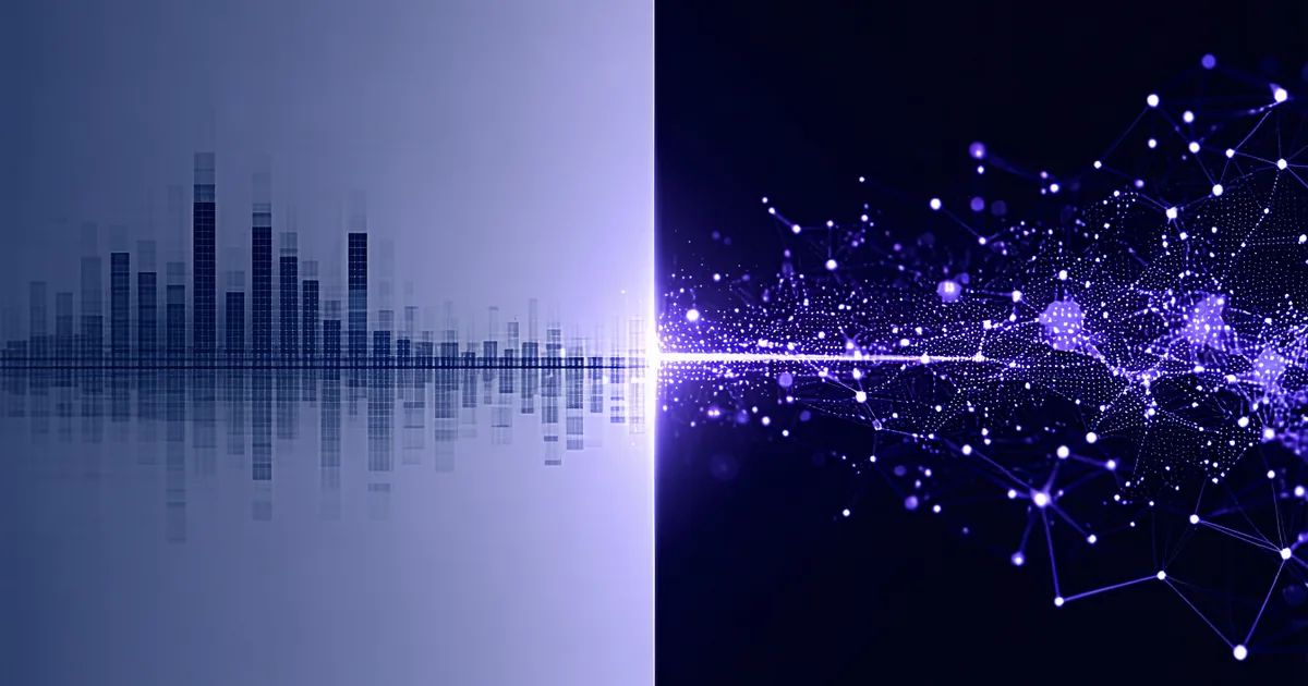 Abstract split visualization contrasting traditional and behavioral analytics approaches